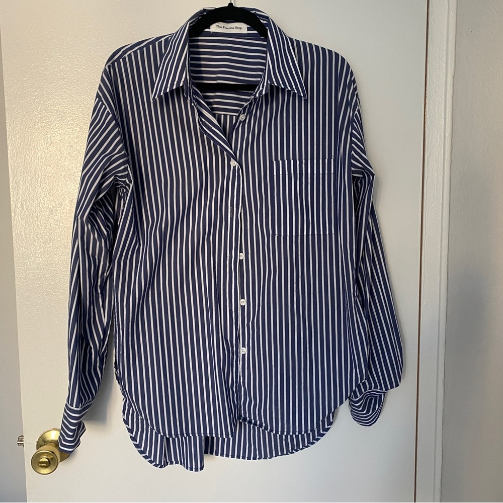 The Frankie Shop Blue and White Striped along Oversized Shirt